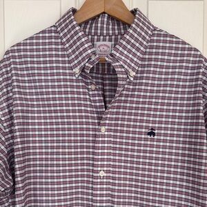 Brooks Brothers Plaid Button-Down Shirt in White, Navy & Red